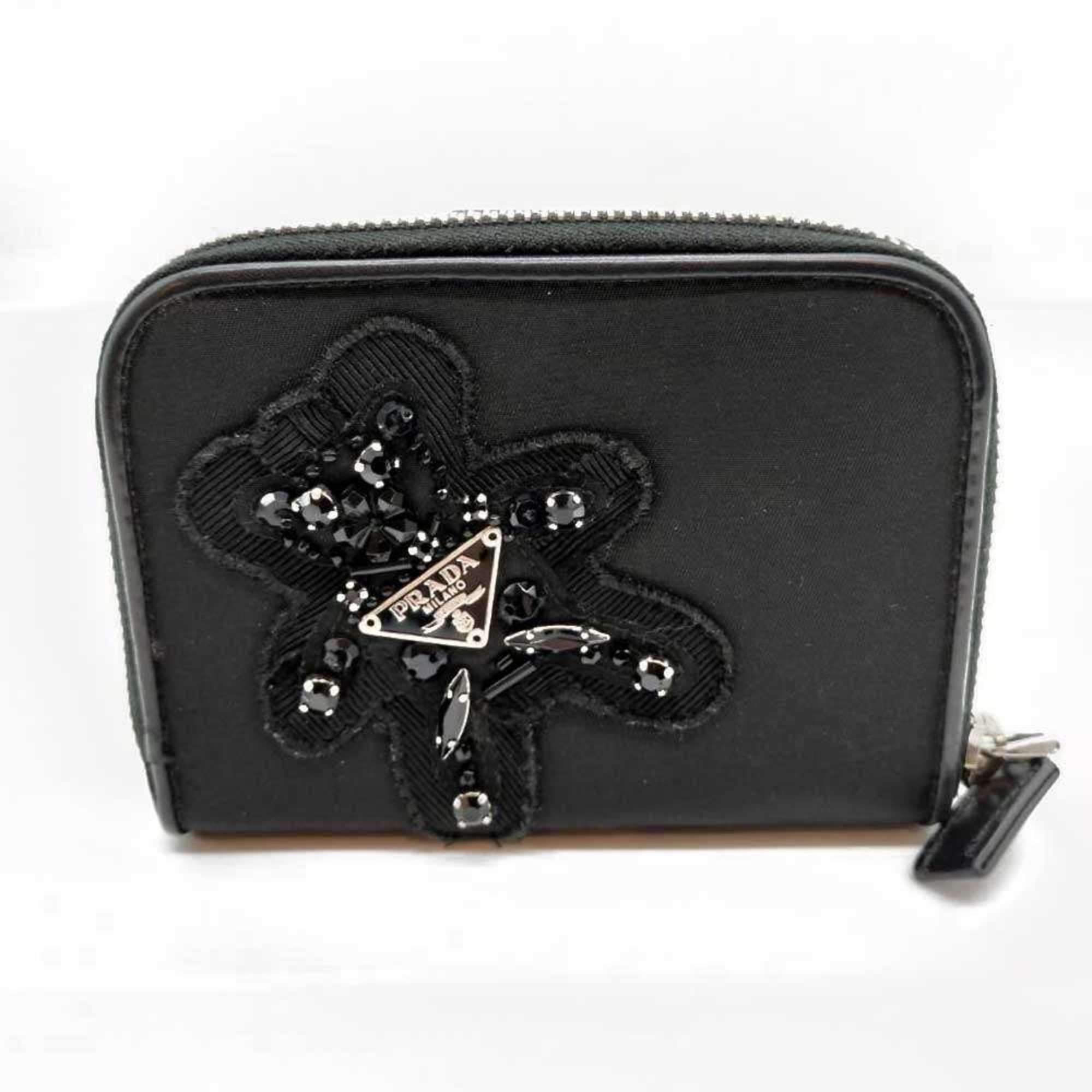Prada Evening Bear Bi-Fold Wallet, Nero Black Nylon With Rhinestones, 1m0605,...
